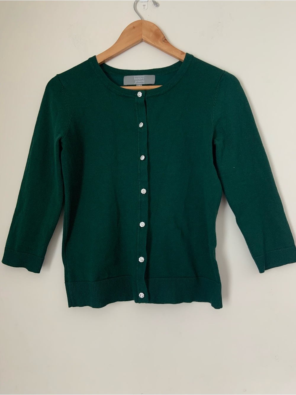 Berkley Jensen Green Rhinestone Button-Front Cardigan Sweater S
